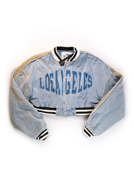 Fashion Nova Los Angeles Denim Bomber Jacket