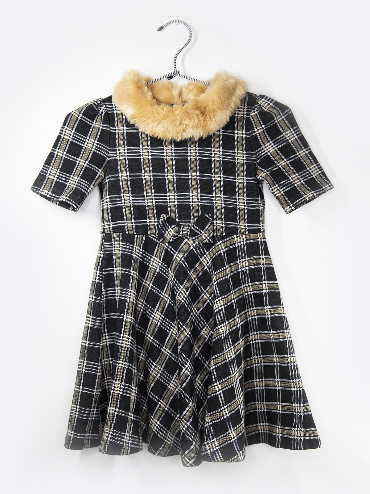 Janie and Jack Plaid Dress with Faux Fur Collar