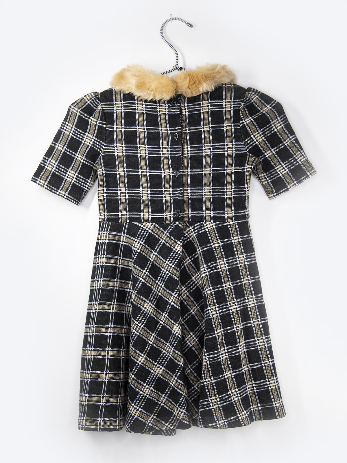 Janie and Jack Plaid Dress with Faux Fur Collar